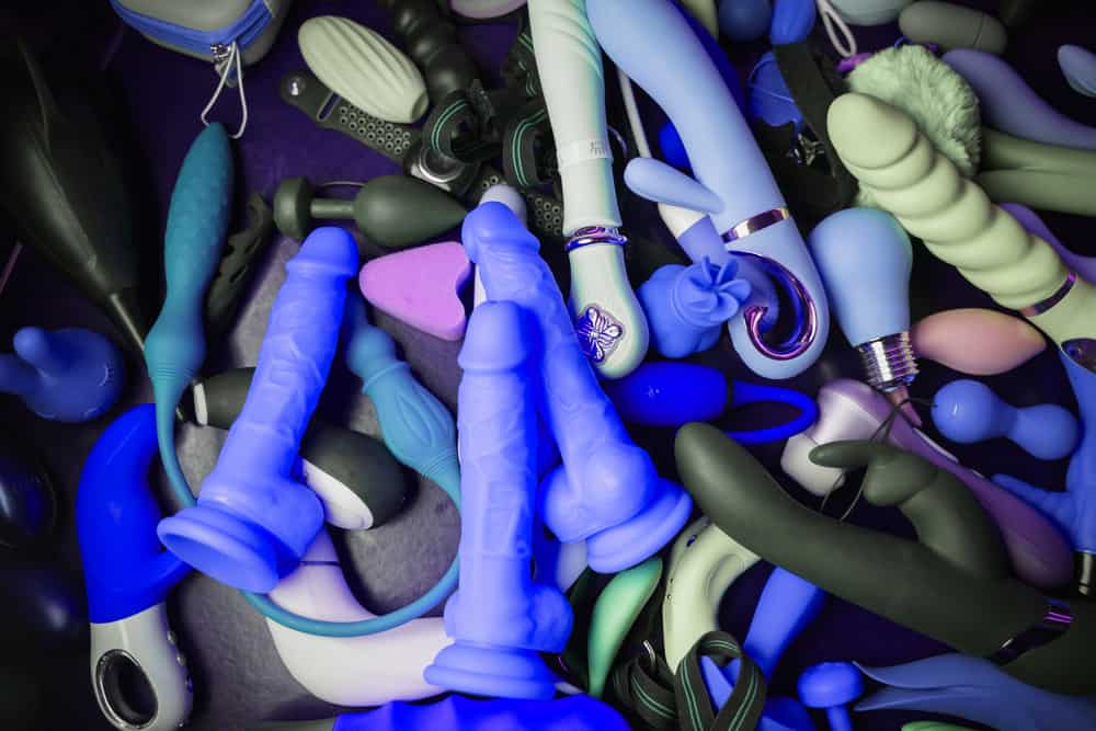 blue sex toys in a pile
