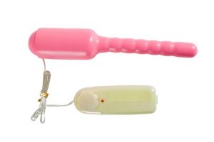 sex toy - pink butt plug with vibration and control panel