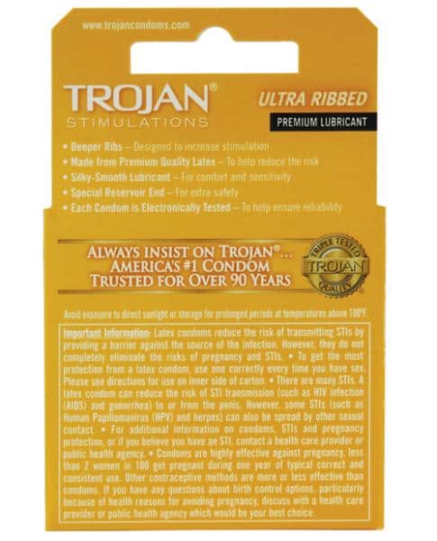 Trojan Ribbed Condoms Box of 3