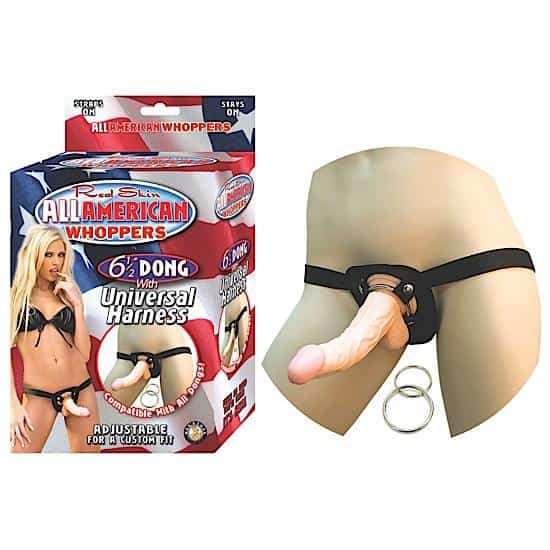 Real Skin Dildo All American Whoppers 6.5" Dong w/Universal Harness