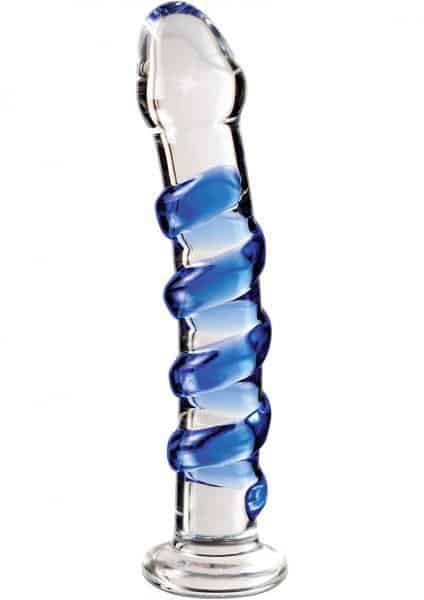 Icicles No. 5 Hand Blown Glass Massager - Clear with Blue Swirls