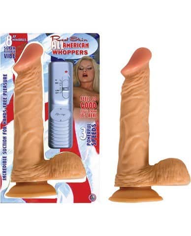 Real Skin All American Whoppers 8" with Balls Vibrating Dildo