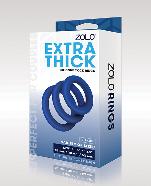 ZOLO Extra Thick Silicone Cock Rings Blue Pack of 3