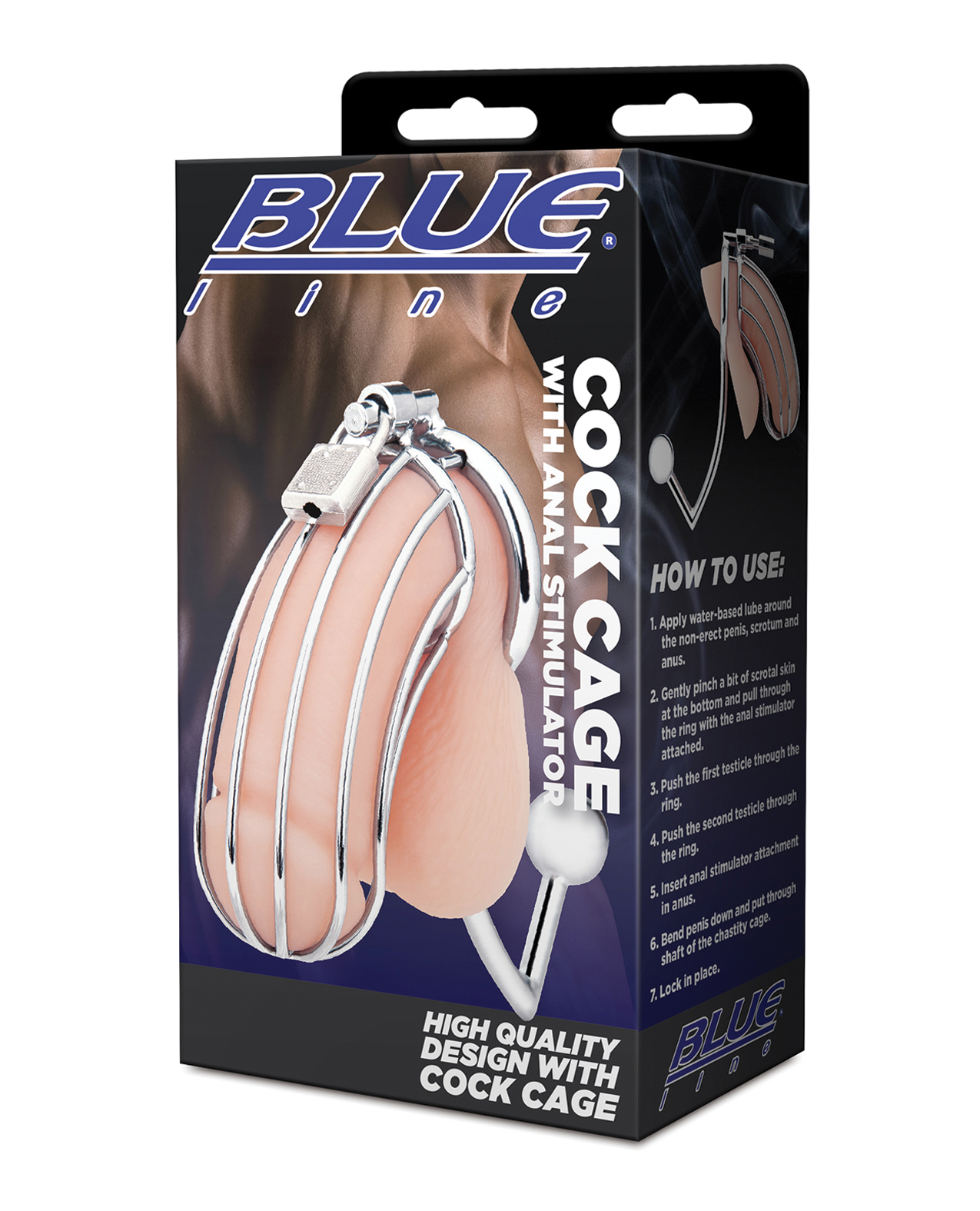 Blue Line Cock Cage with Anal Stimulator Silver Sex Toy