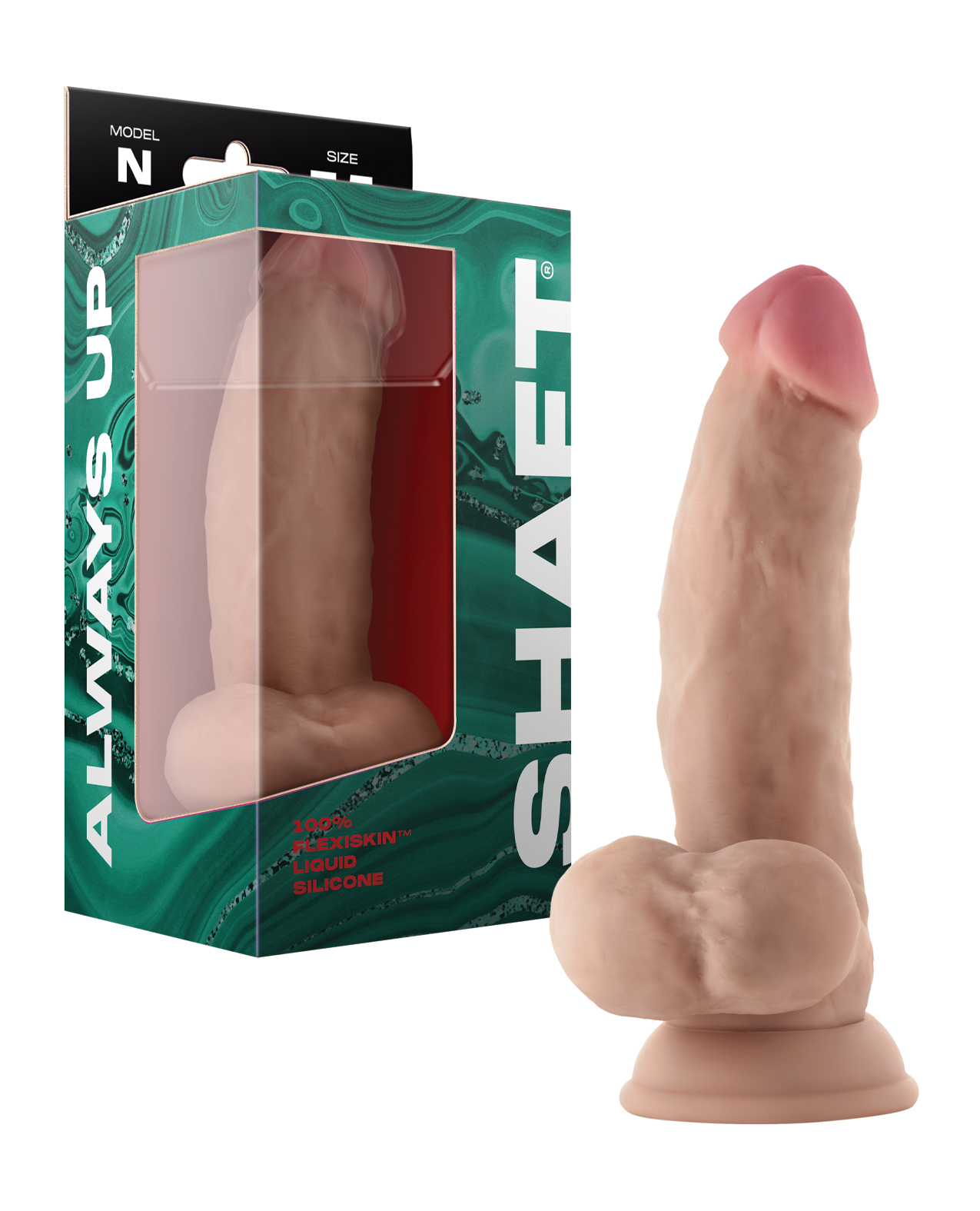 Shaft Model N Flexskin Liquid Silicone 7.5" Side Curve Dong with Balls Pine