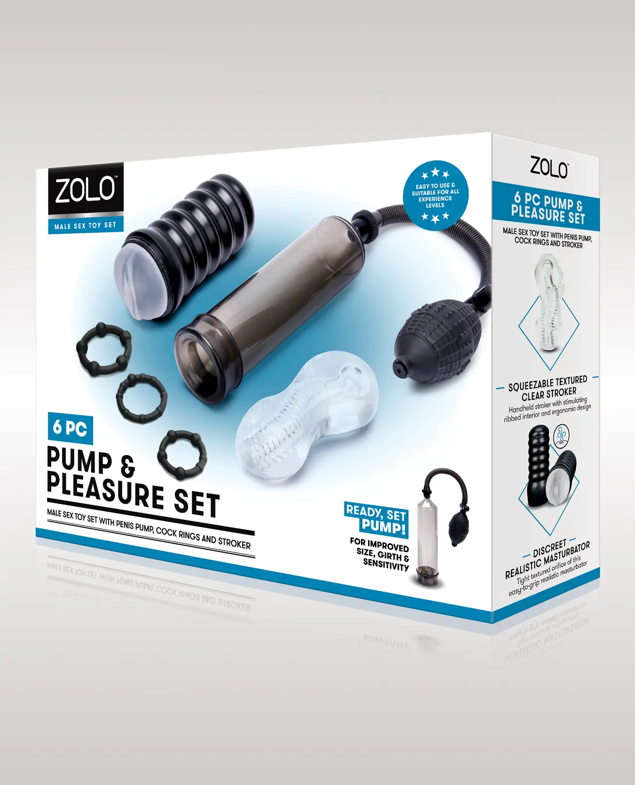ZOLO 6 pc Pump & Pleasure Set Black Sex Toys