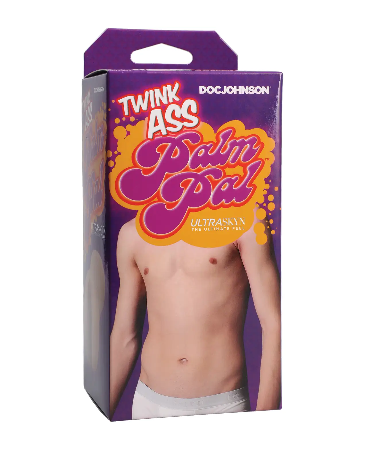 Male chest on a box with a purple background