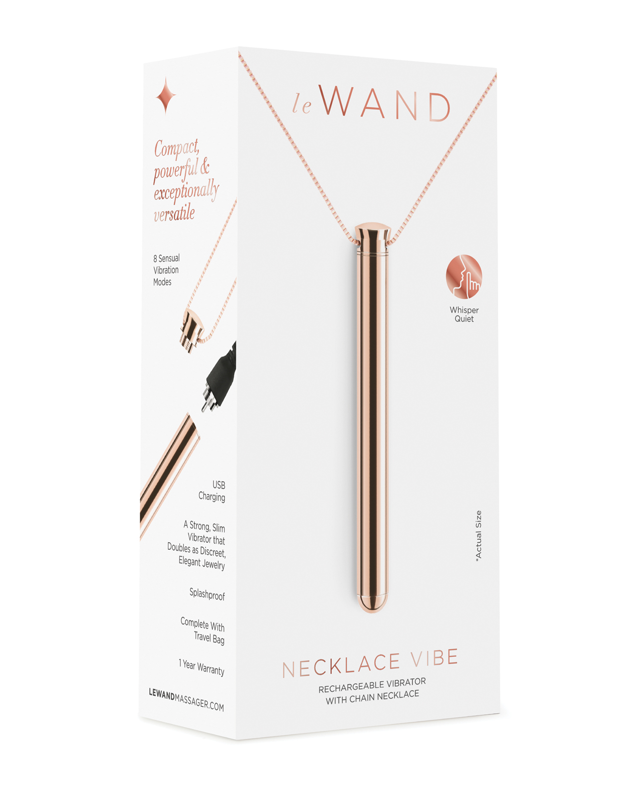 Le Wand Necklace Vibe in Rose Gold on a white box