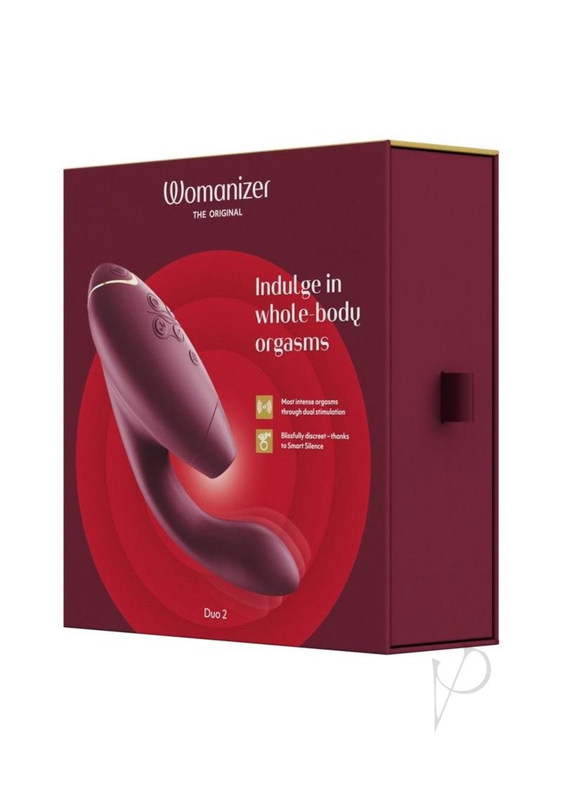 Womanizer Duo 2 Bordeaux on a deep red box