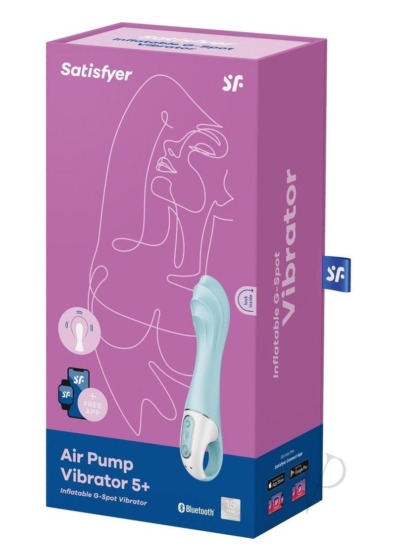 Satisfyer Air Pump Vibrator 5+ Blue on a purple box