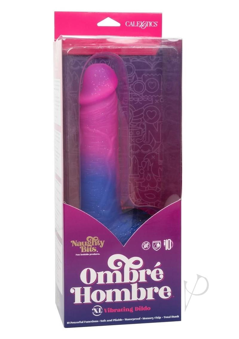 Large pink and blue vibrating dildo in gradient pink and blue box