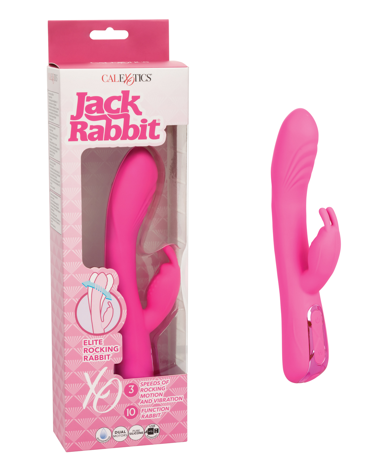 Pink Rocking Jack Rabbit toy sitting outside of its package.