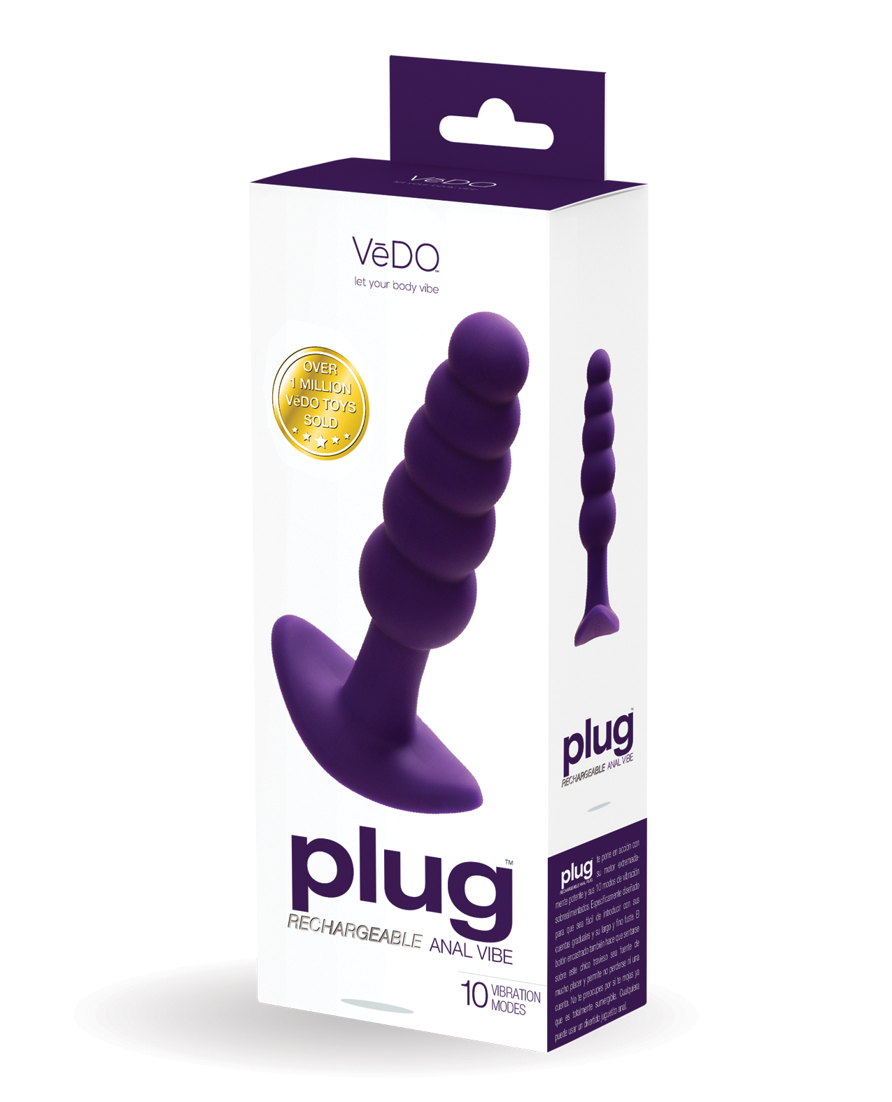 Purple butt plug on a white box