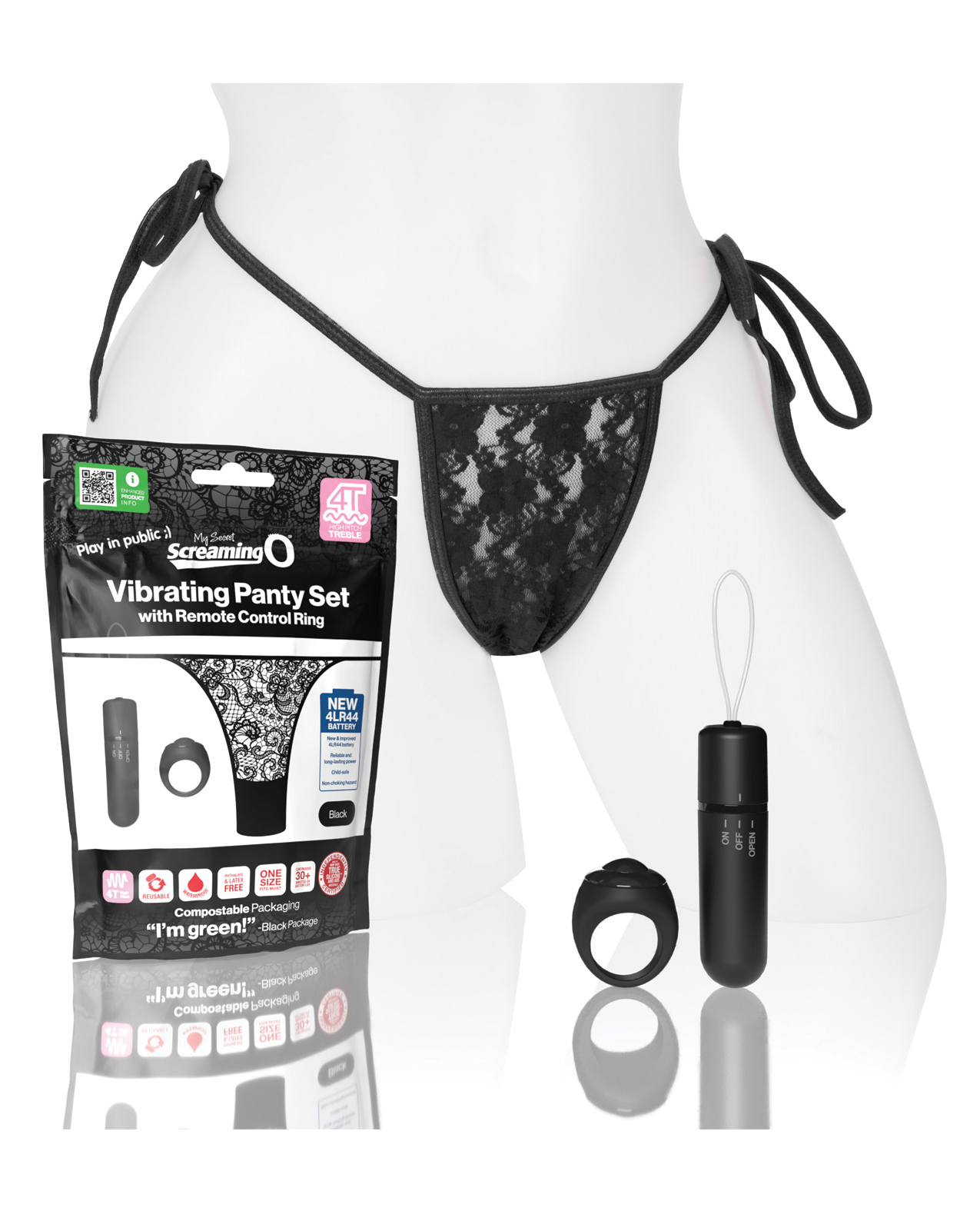 A mannequin body wearing the vibrating panties in black