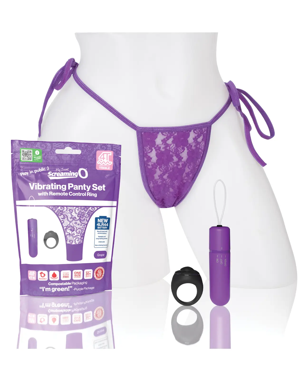 A mannequin body wearing the vibrating panties in Grape