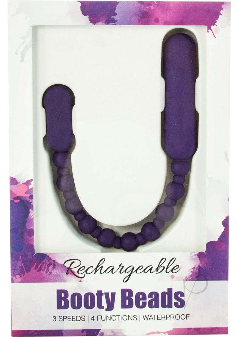 Purple vibrating anal beads on a white box