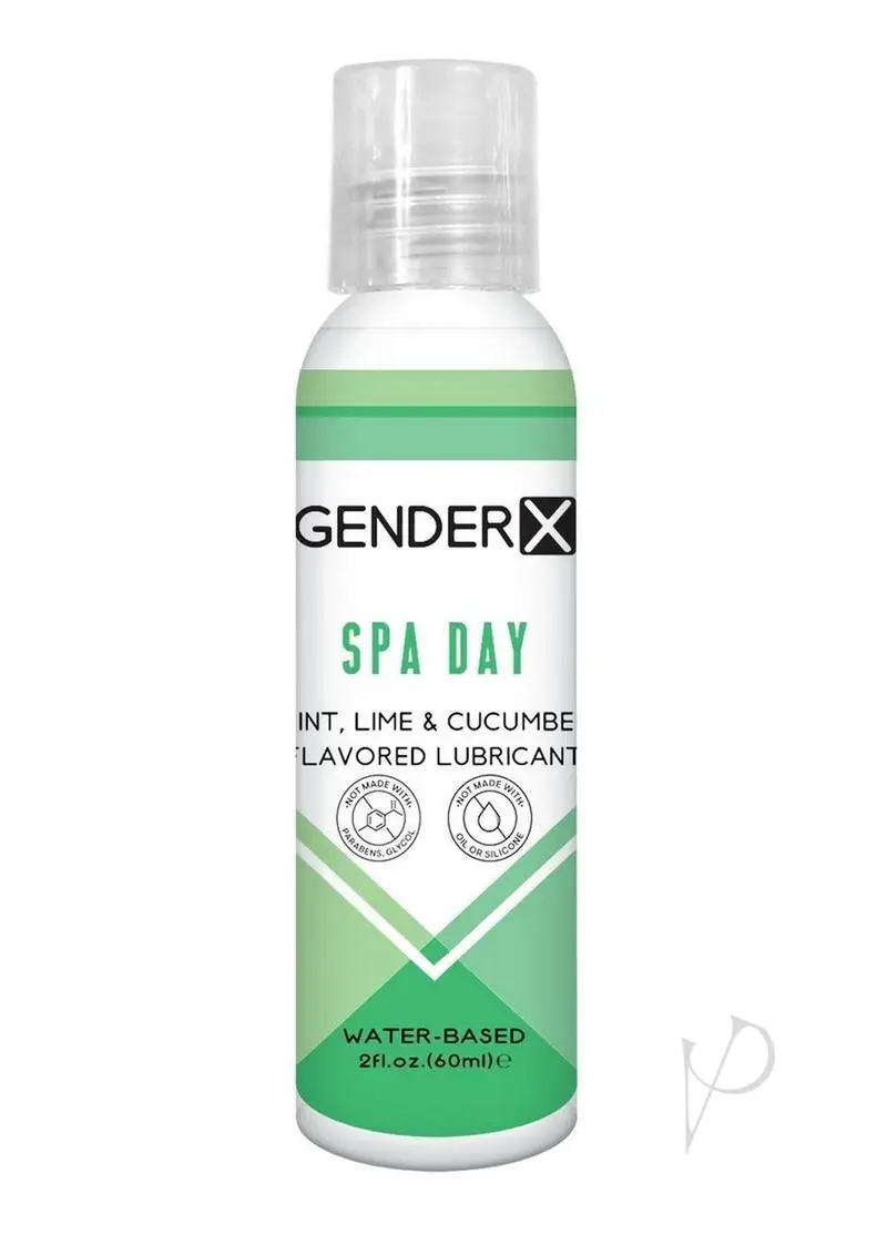 Bottle of mint, cucumber, and lime flavored lube. The bottle is white and green colored.