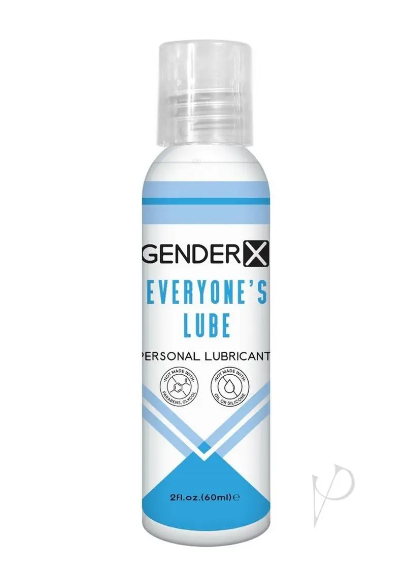 Personal lubricant in a clear bottle with a white and blue label