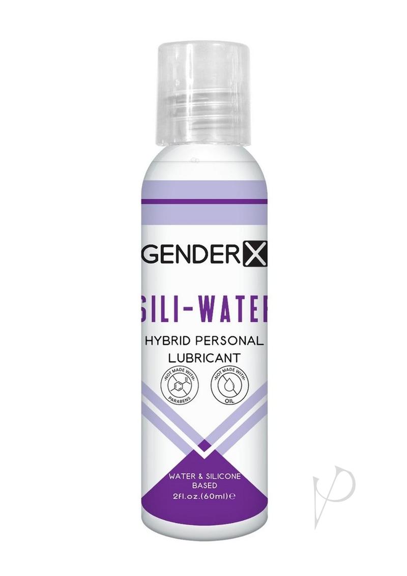 Silicone Water Hybrid Based lube in a bottle with a white and purple label