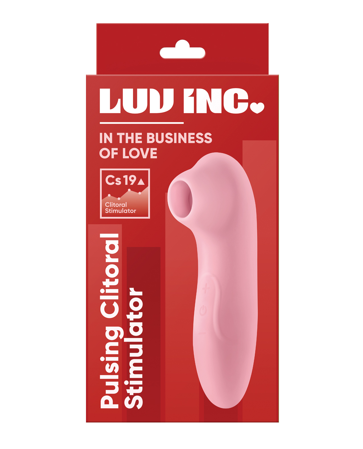 pulsing clit toy in pink on a red box