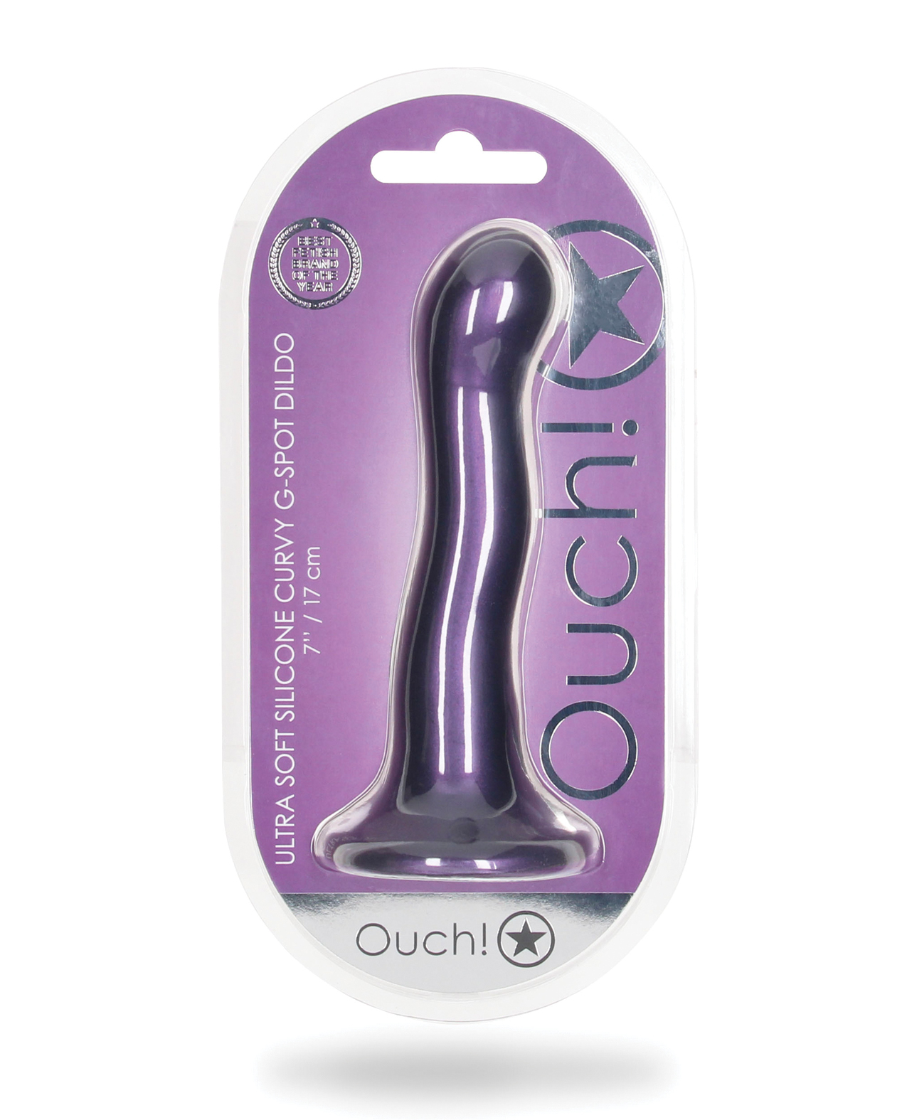 Curvy G-spot Dildo in purple in a purple clamshell package