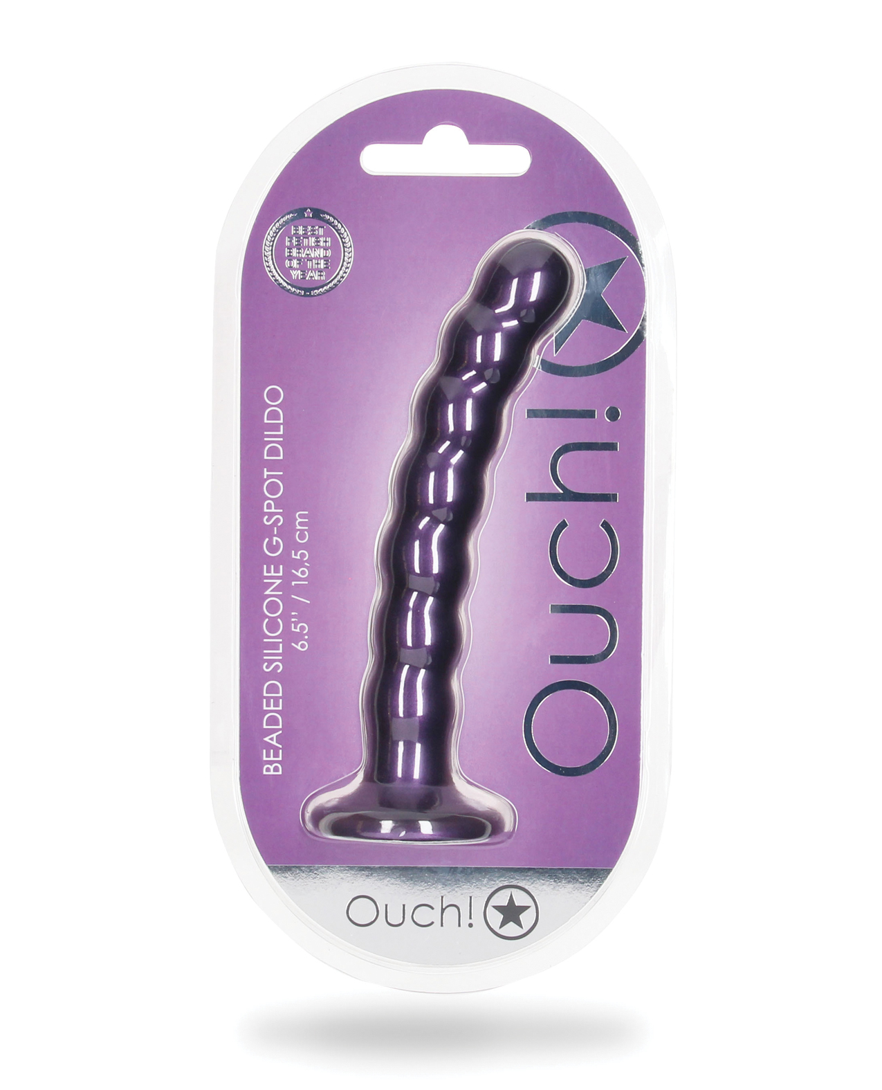 Ouch beaded silicone dildo 6.5" in metalic purple