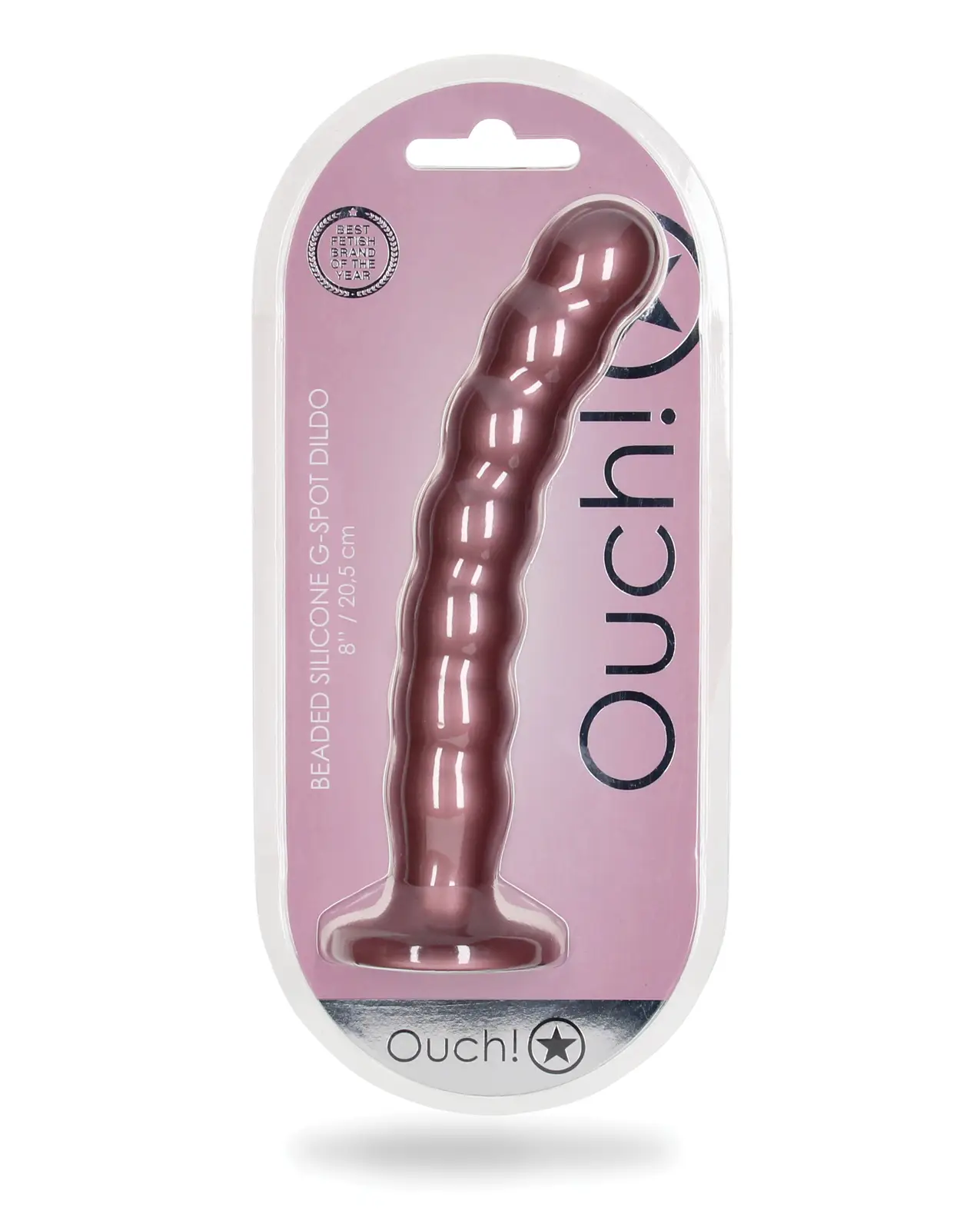 Ouch beaded silicone dildo 8" in metalic Rosę Gold