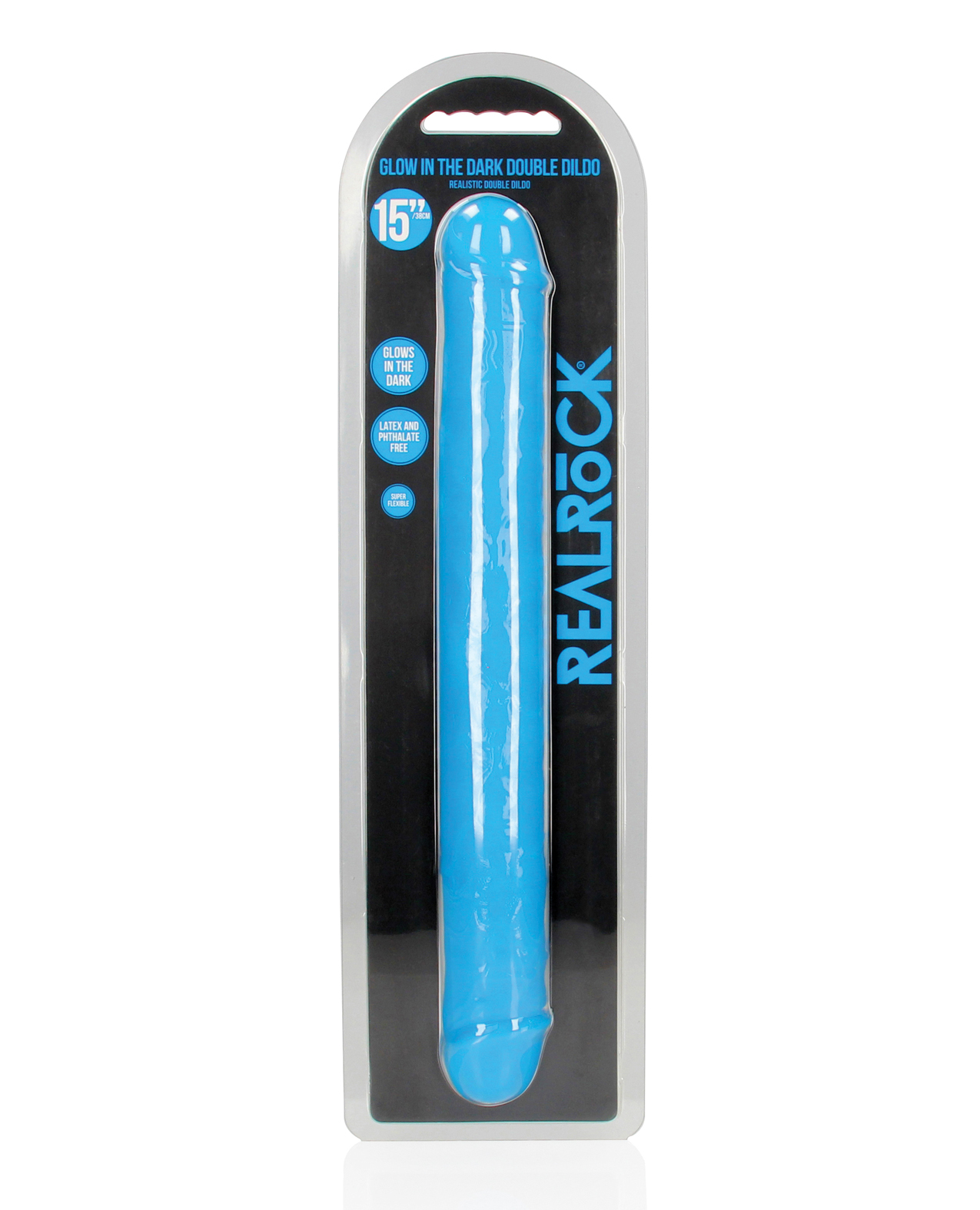 Shots RealRock 15" Double Dong Glow in the Dark - Neon Blue