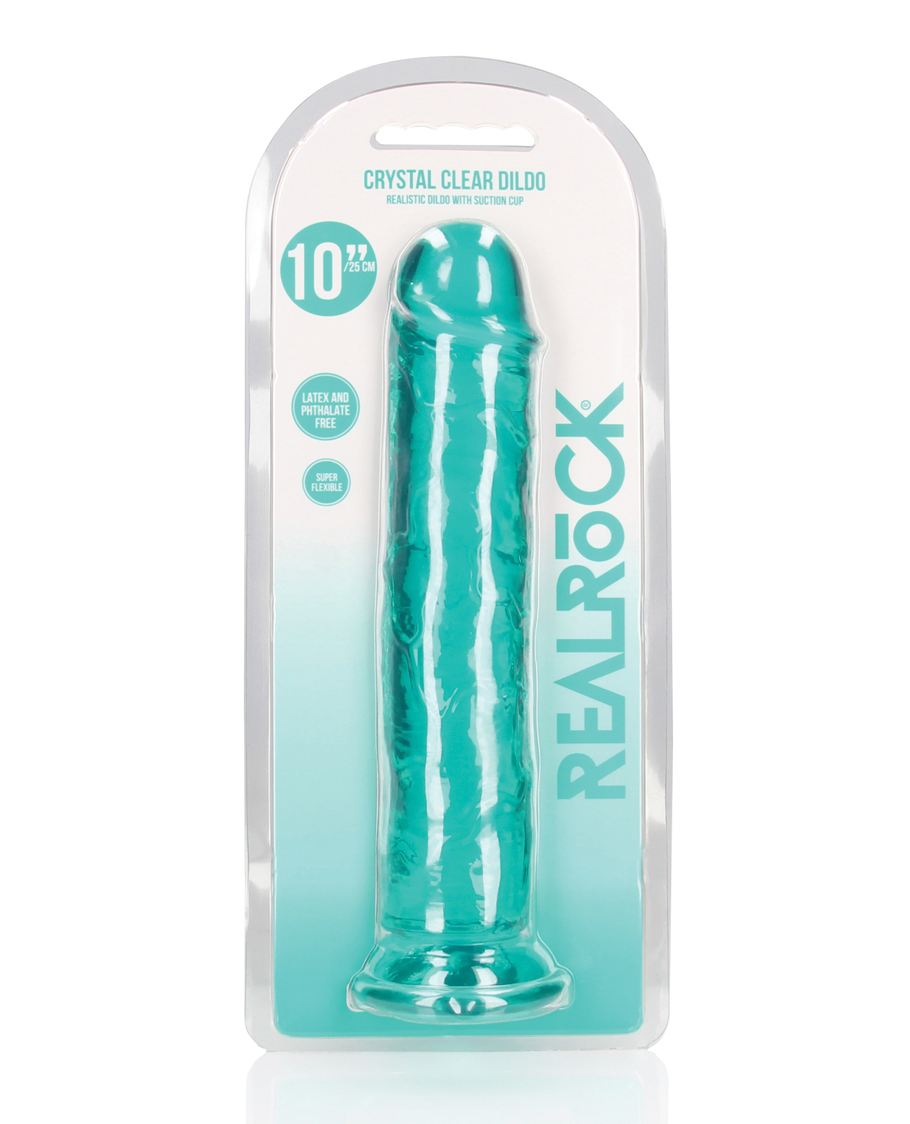 Shots RealRock Realistic Crystal Clear 11" Straight Dildo - Turquoise