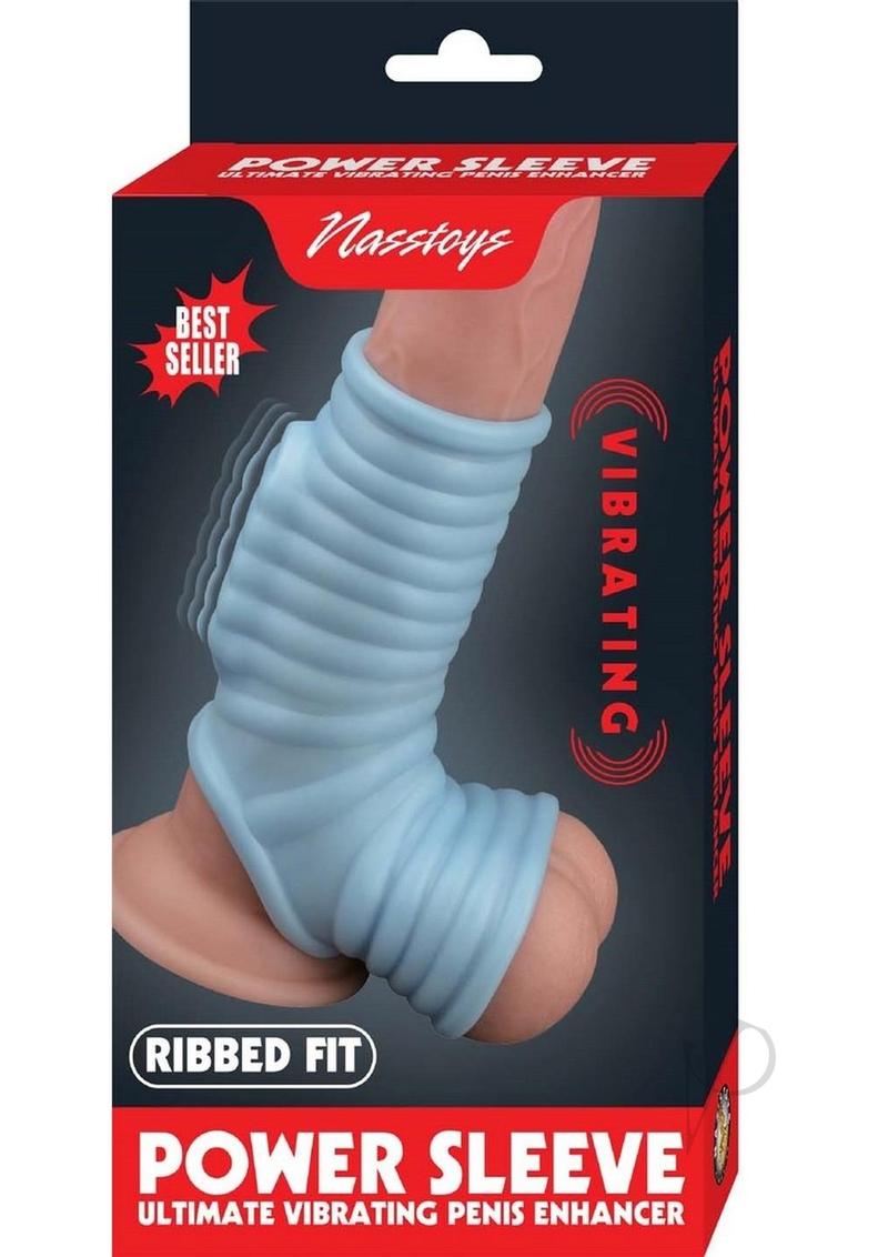 Ribbed vibrating penis sleeve in blue