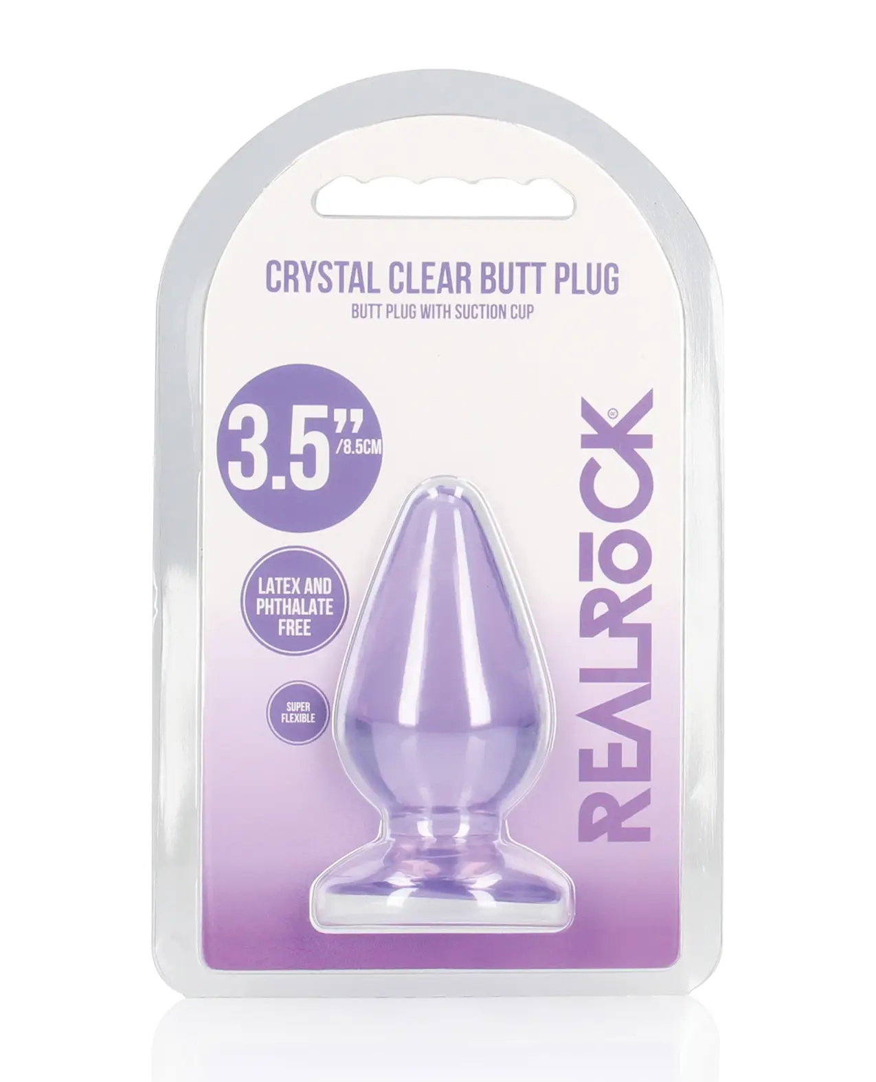 Shots RealRock Crystal Clear 3.5" Anal Plug - Purple