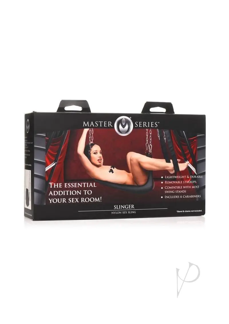 The packaging has a woman in the swing on a dark red and black box.
