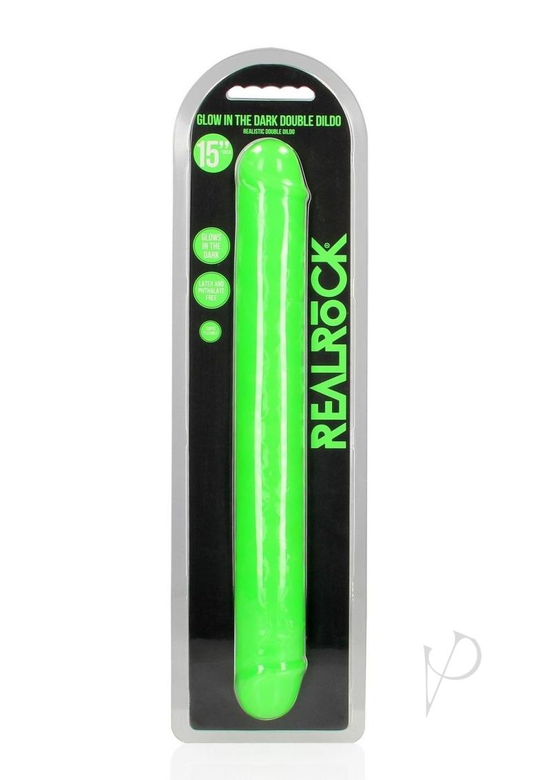 Shots RealRock 15" Double Dong Glow in the Dark - Neon Green