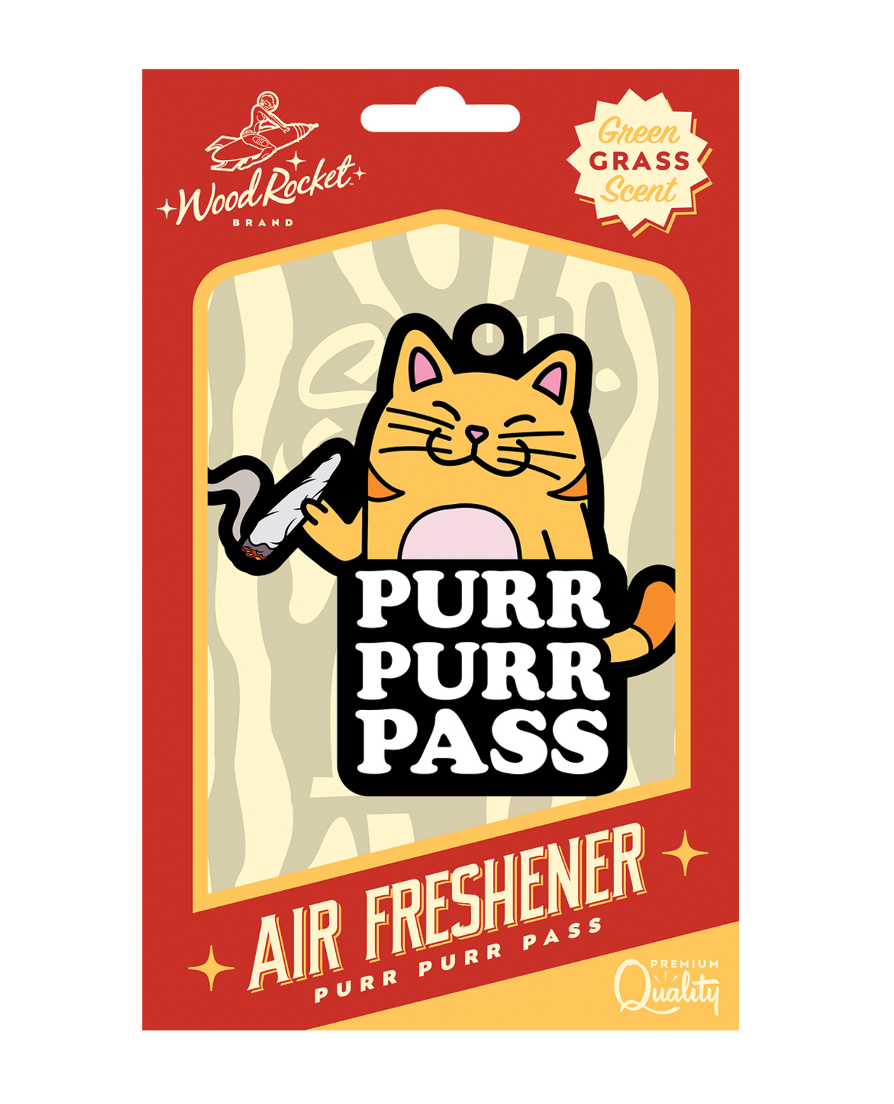 “Purr Purr Pass” cardboard paper Air Freshener. Green Grass Scent.