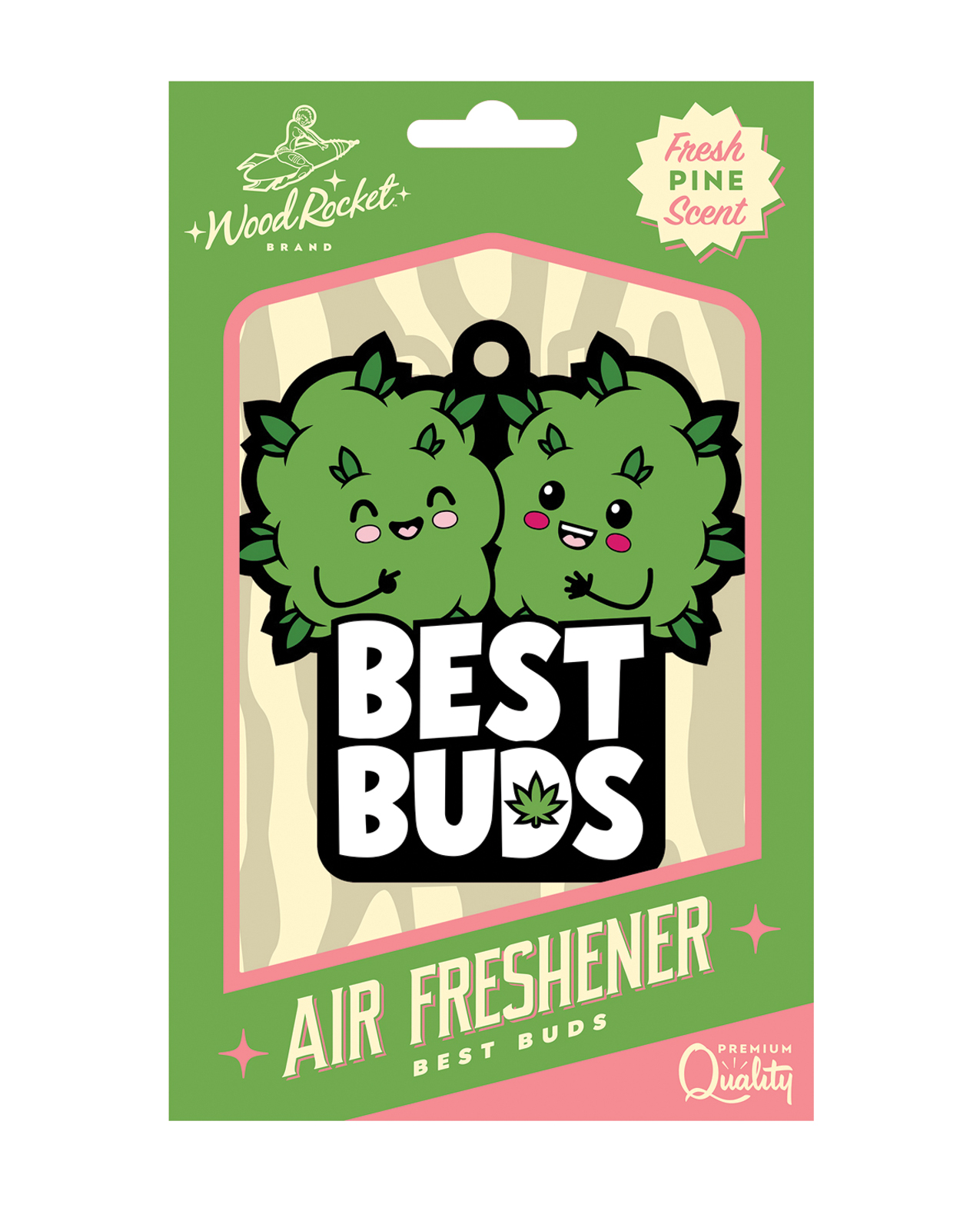 Cardboard Air Freshener sleek and minimalistic, featuring green cannabis buddies and the words "Best Buds" in bold, black letters
