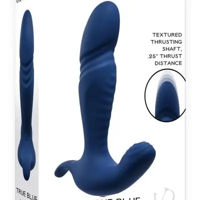 Blue Thrusting toy on a white box