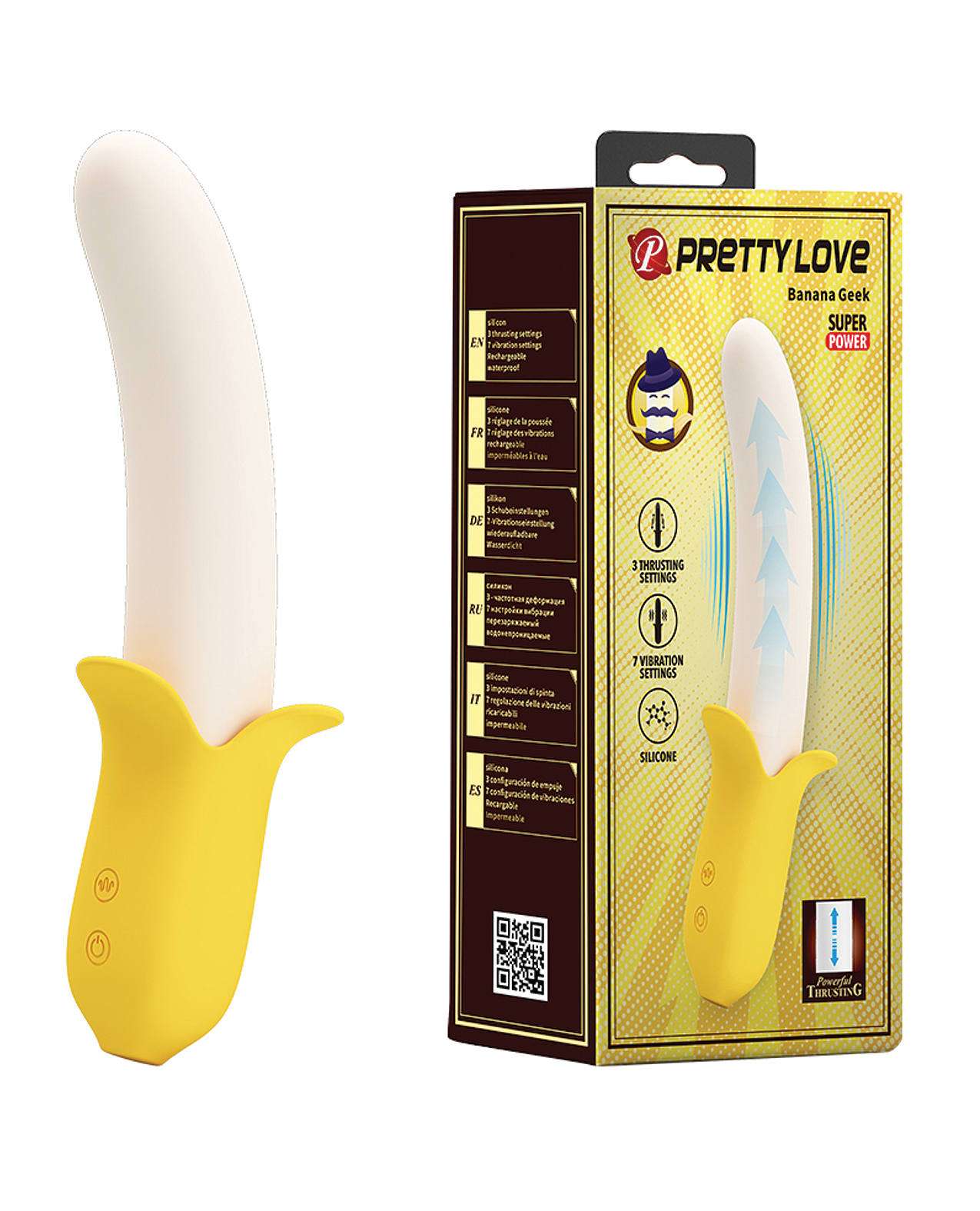 Pretty Love Banana shaped Thrusting Vibrator with a yellow bottom