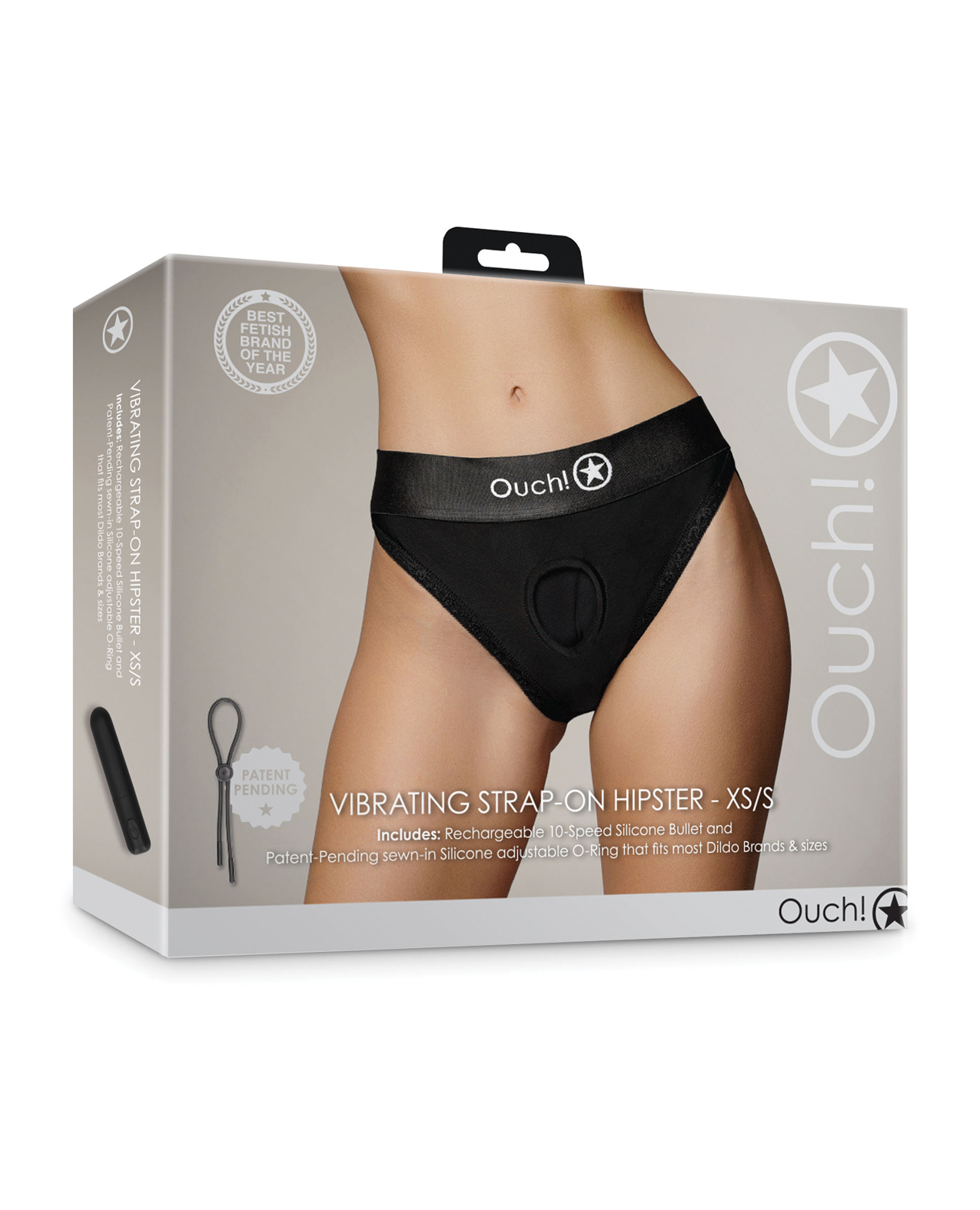 Shots Ouch Vibrating Strap On Hipster - Black XS/S