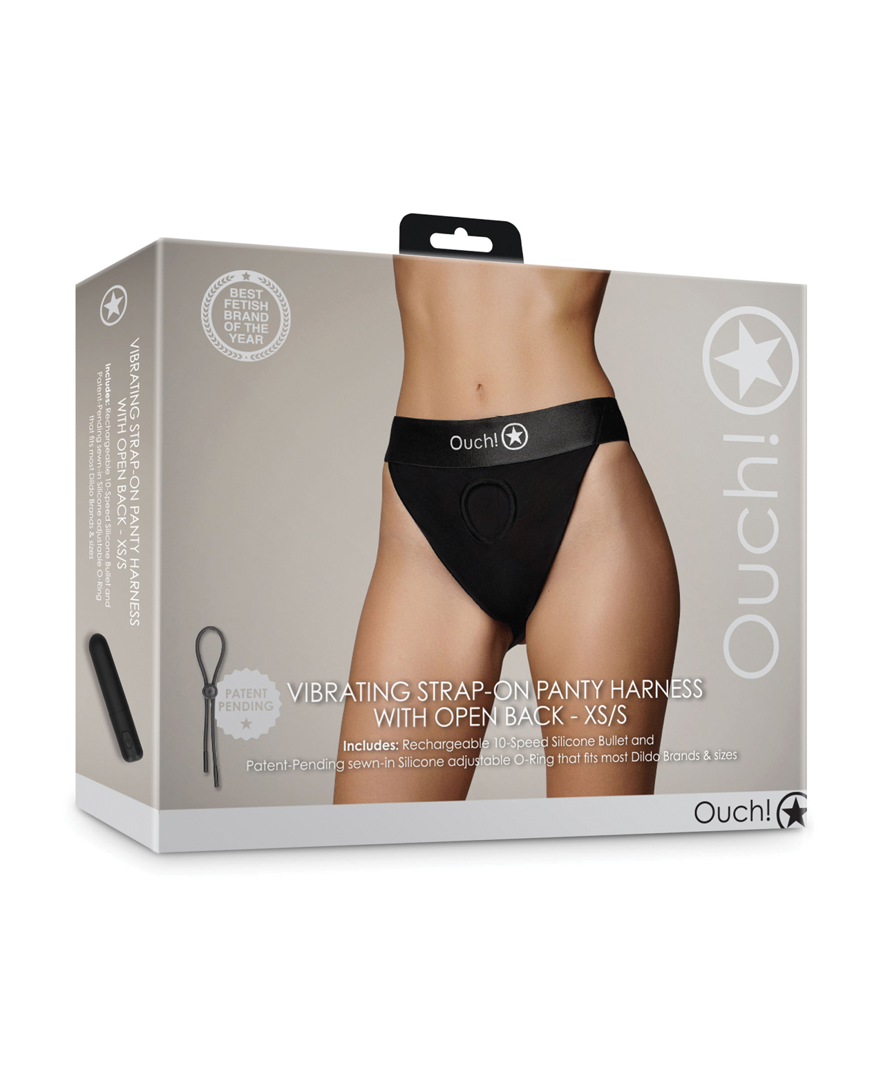 The picture on the packaging is a woman's torso wearing the vibrating panty harness