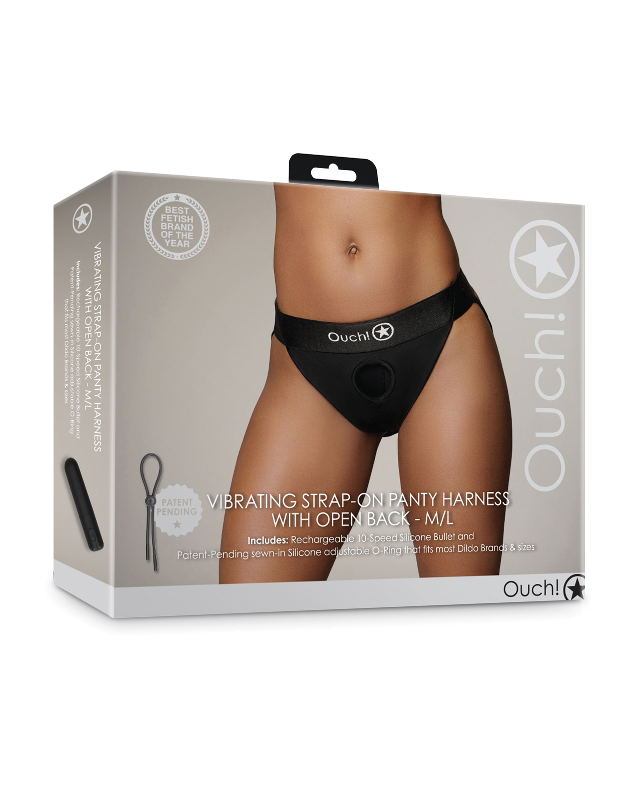 The picture on the packaging is a woman's torso wearing the vibrating panty harness