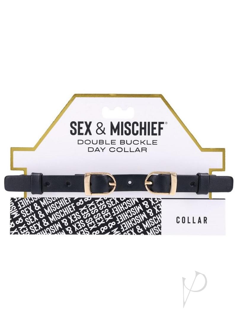 Sex & Mischief  Double Buckle Day Collar Black/Gold
