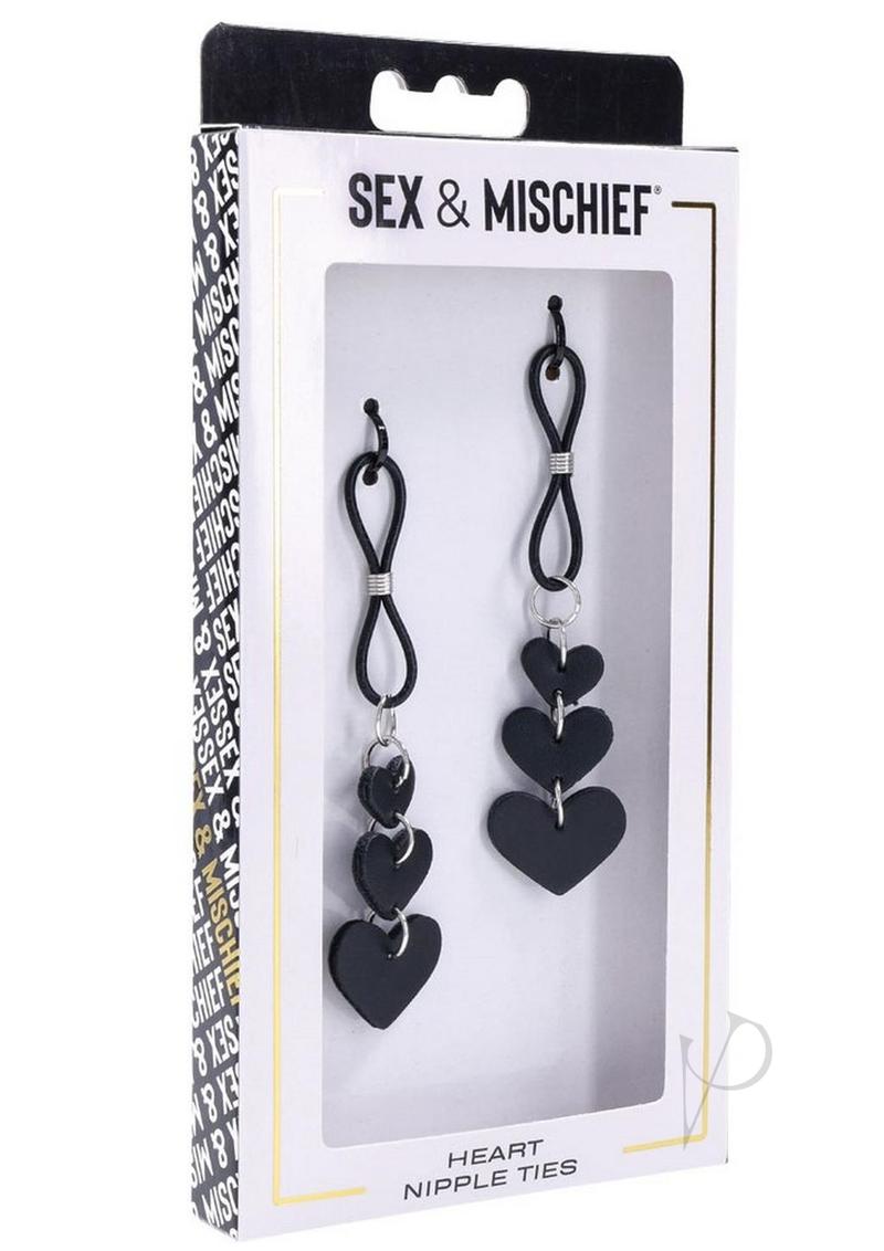Sex & Mischief Heart Nipple Ties Black/Silver