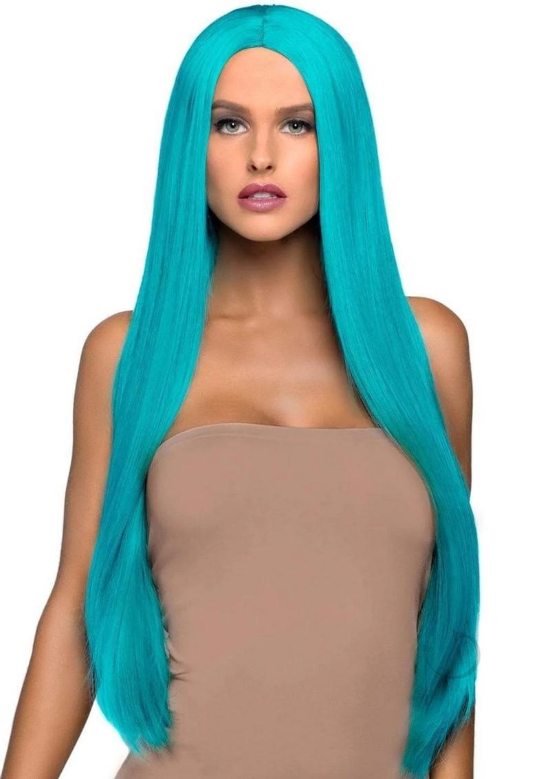 Long Straight Center Part Wig O/S Turquoise