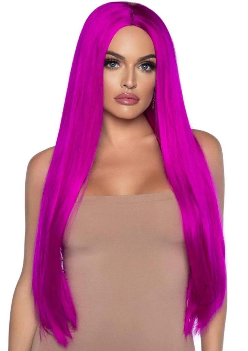 Long Straight Center Part Wig O/S Raspberry