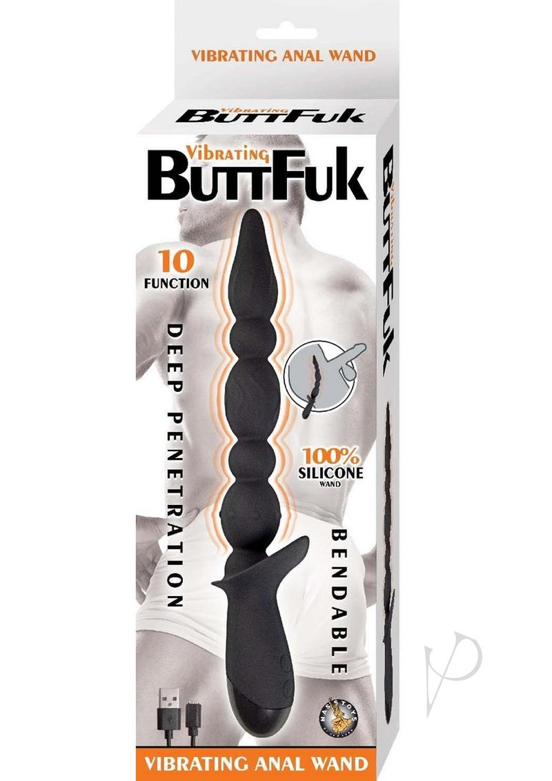 Vibrating Buttfuk Vibrating Rechargeable Silicone Anal Wand - Black