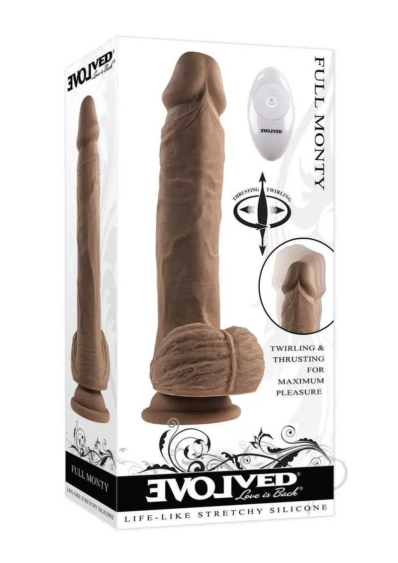 Full Monty Silicone Rechargeable Realistic Dildo with Remote 9 inch - Chocolate