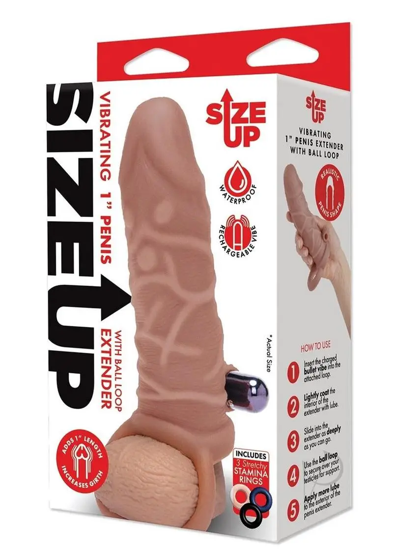 Size Up Silicone Vibe Penis Extend 1" Tan