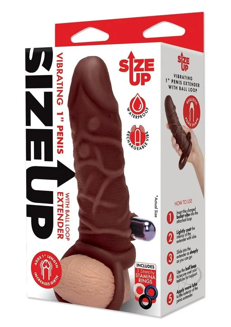 Size Up Silicone Vibe Penis Extender 1" Dark Tan