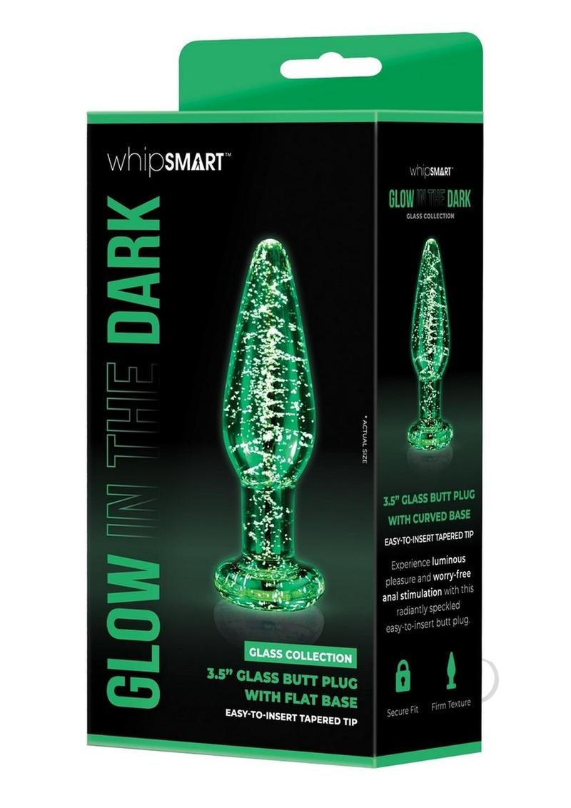Whipsmart Glass Butt Plug with Flat Base 3.5in - Clear / Glow in the Dark