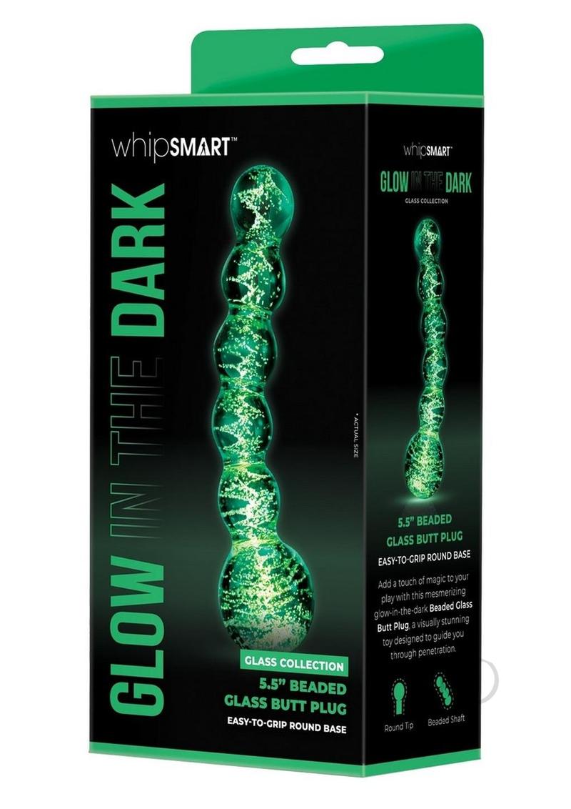 Whipsmart Beaded Glass Butt Plug 5.5in - Clear / Glow in the Dark
